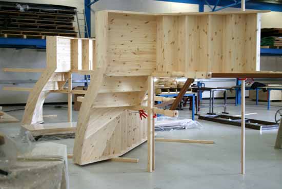 Staircases being assembled in the factory